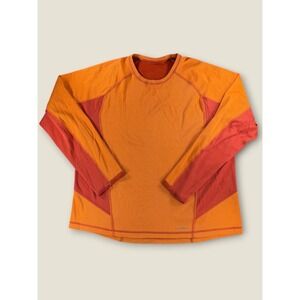 LL Bean Womens Orange Red Waffle Knit Raglan Long Sleeve Active Hiking Shirt XL